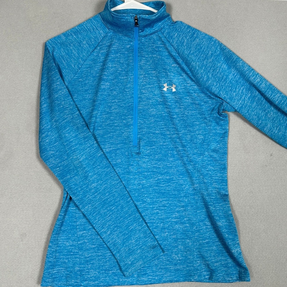 Under Armour Shirt Womens Medium HeatGear Tech Blue Heather Quarter Zip Pullover
